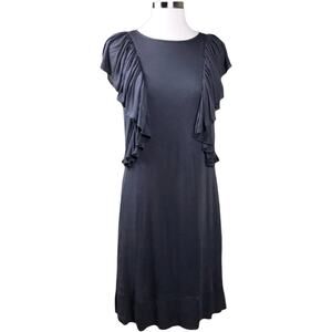 DEVELOPMENT ERICA DAVIES Brown Shift Jersey Dress Flutter Sleeve Viscose Silk 0